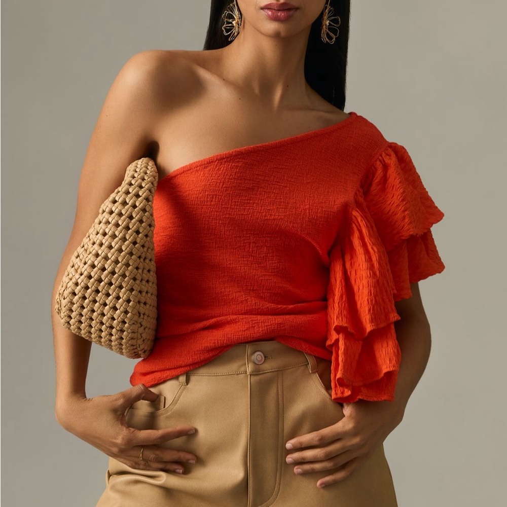 Vibrant Orange One-Shoulder Ruffle Top
